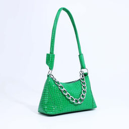 Сумка женская багет на молнии, 21.5×9×13.5 см, зелёная