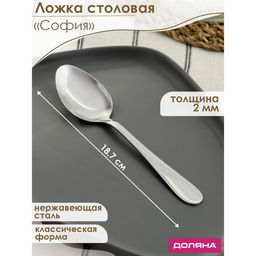 Цена за 6 шт. Ложка столовая из нержавеющей стали Доляна София, длина 18.7 см, толщина 2 мм