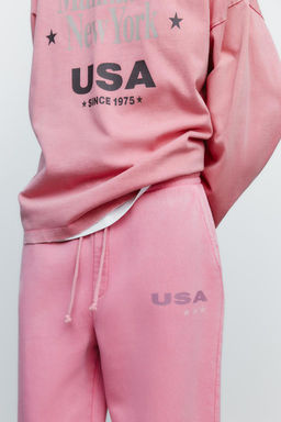WASHED-EFFECT PLUSH TROUSERS WITH SLOGAN - Zara фото 3