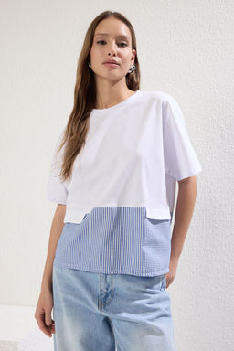 TRENDYOLMILLA Beyaz Dokuma Detayl? Regular/Normal Kal?p Orme T-Shirt TWOSS25TS00133 фото 2