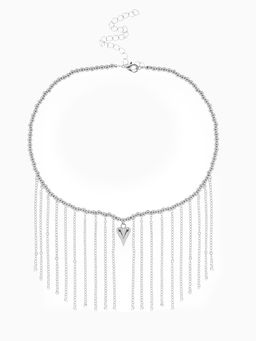 Колье «Сердце» водопад с бусинами, цвет серебро