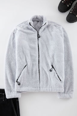 TRENDYOL MAN Gri Oversize/Genis Kesim Fermuar Cepli Couple Pelus Sweatshirt TMNAW25SW00102 - Trendyolmilla фото 8