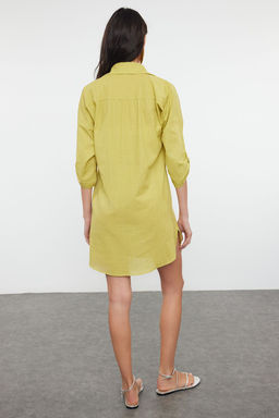 Yag Yesili Dokuma %100 Pamuk Mini Plaj Elbisesi TBESS21EL3979