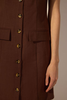 Trendyolmilla Kahverengi Keten Kar?s?ml? Cep Detayl? Mini Dokuma Gomlek Elbise TWOSS25EL00708  фото 10