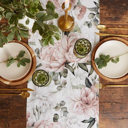 Дорожка на стол Этель «Пионы» 40×145 ±5 см, 100% хлопок, саржа 190 г/м², белая/розовая