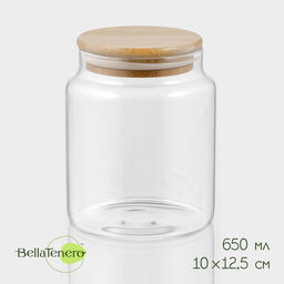 Банка для сыпучих продуктов BellaTenero «Эко», 650 мл, 10×12.5 см, с бамбуковой крышкой, стекло, прозрачная