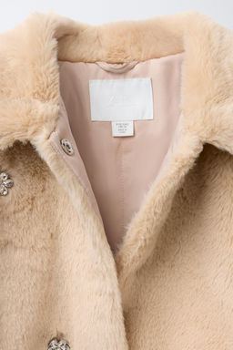 SHORT FAUX FUR COAT WITH JEWEL DETAILS - Zara фото 7