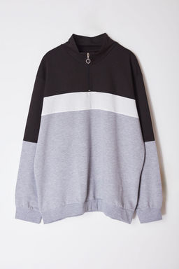 TRENDYOL MAN Buyuk Beden Gri Regular Fit Panelli Uzun Kollu Hakim Yaka Fermuarl? Sweatshirt TMNAW25AO00016 - Trendyolmilla фото 6