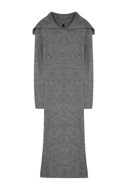 TRENDYOLMILLA Antrasit Midi Triko Yumusak Dokulu Devrik Yaka Elbise TWOAW25EL00016  фото 6