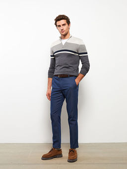 Dik Yaka Uzun Kollu Renk Bloklu Erkek Triko Kazak