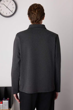 Antrasit Melanj Regular/Normal Kesim Polo Yaka Fermuarl? Kal?n Sweatshirt TMNAW26SW00007 - Trendyolmilla фото 4