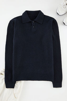 Lacivert Regular Polo Yaka Dokulu Kazak TMNAW25KZ00078