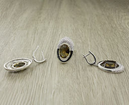 Комплект Султан-33, султанит, покрытие родий, размеры кольца: 17, 18, 19, 20 - Agat77 фото 3