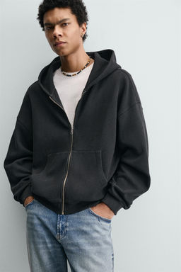 SUDADERA WAFFLE LAVADA CAPUCHA / Antracita oscuro - Zara фото 5