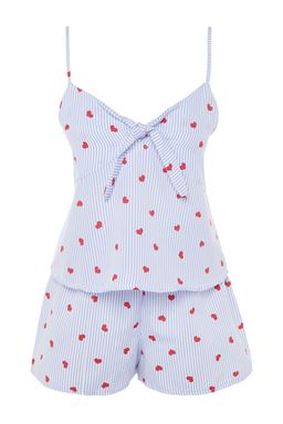 Trendyolmilla Mavi Cizgili Kalpli Ip Ask?l? Viskon Sortlu Dokuma Pijama Tak?m? THMSS23PT00133 фото 11