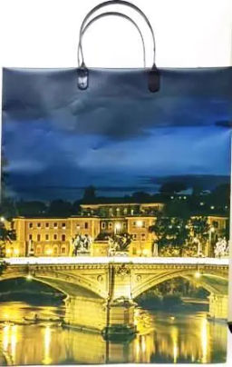 9928 Сумка пластик. BAL 142 (32*42*10см) большая,Мост ночью в огнях*20