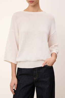 Wardrobe Essentials Ekru Bisiklet Yaka Triko Bluz TWOSS26BZ00136