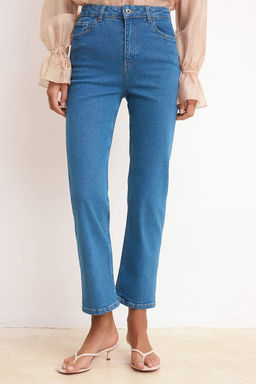 Mavi Yuksek Bel Orta Esnek Straight Duz Kesim Jeans TWOSS26JE00189 - Trendyolmilla фото 3