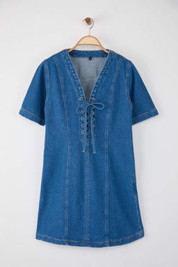 Mavi Kusgozu Baglama Detayl? Mini Denim Elbise TWOAW26EL00033 - Trendyolmilla фото 5