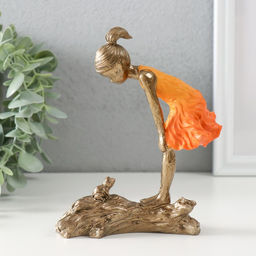 Цена за 2 шт. Сувенир полистоун "Малышка и лягушонок" бронза, оранжевый 12х5х15 см