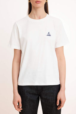 Ekru Nak?sl? / Islemeli Fitted/Vucuda Oturan K?sa Kollu Pamuk Ribana Orme T-Shirt TWOSS26TS00162 - Trendyolmilla фото 3