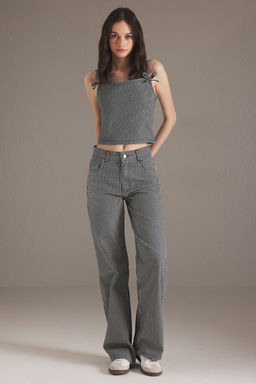 Koyu Mavi Cizgili Normal Bel Wide Leg Jeans TWOSS25JE00258