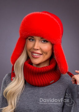 Ушанка норка трикотаж алая