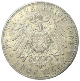 5 марок 1904 года Германия  400 лет со дня рождения Филиппа I Великодушного