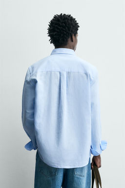 CAMISA REGULAR FIT LINO - ALGOD?N / Celeste - Zara фото 3