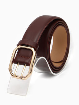 Ремень женский, 3.5×110 см, 2 прокола, без винта, золотистая пряжка, коричневый