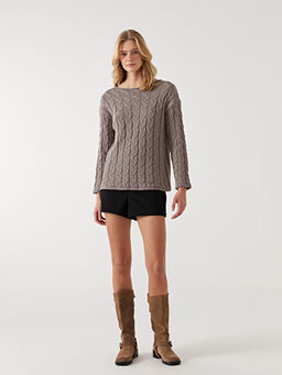 Bisiklet Yaka Kendinden Desenli Kad?n Triko Kazak