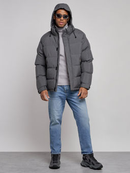 Куртка спортивная болоньевая мужская зимняя с капюшоном серого цвета 3111Sr - Wonderrman фото 6