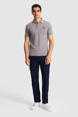 Erkek Slim Fit Polo Yaka Gri Basic Ti__rt