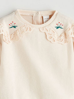 Bebe Yaka Yumu?ak Dokulu K?z Bebek Sweatshirt ve Tayt