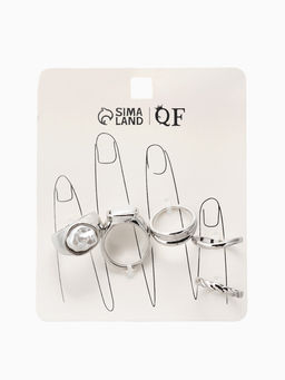 Набор колец 5 шт "Новый стиль" жемчуг, размер МИКС, цвет белый в серебре