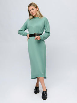 Платье трикотажное зеленого цвета длины миди с разрезами по бокам - 1001dress фото 3