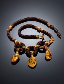 Оригинальное плетёное колье из бисера и натурального янтаря Лукоморье - Амберхолл фото 2