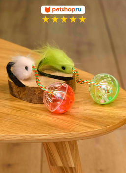 Игрушка для кошек, мышка с мячиком, 2 шт. PS120