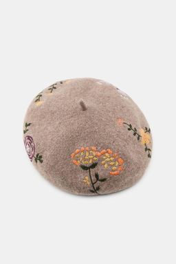100% WOOL BERET WITH EMBROIDERED FLOWERS - Zara фото 4