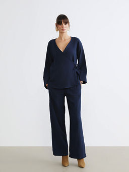 B?y?k Beden Beli Lastikli M?slin Kad?n Pantolon