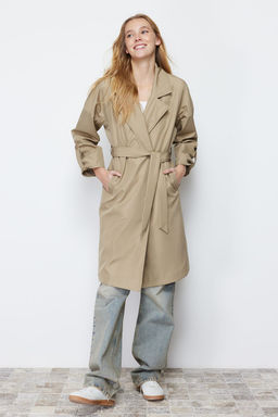Trendyolmilla Bej Oversize Kusakl? Su Itici Uzun Trenckot TWOAW24TR00019  фото 3