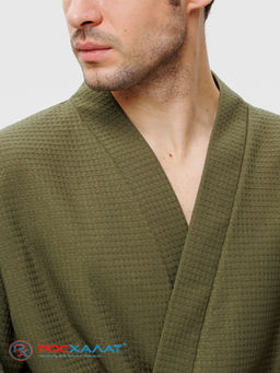 Мужской вафельный халат с планкой хаки В-03 (26)