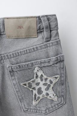 WIDE-LEG JEANS WITH ANIMAL PRINT STAR PATCHES - Zara фото 4