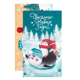 Набор новогодних кухонных полотенец Доляна Снежного настроения  35?60 см-2 штуки, 100% хлопок