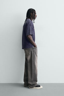 SUDADERA ESTRUCTURA WAFFLE ESTAMPADO LAVADO / Azul tinta - Zara фото 4