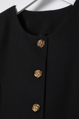 Siyah Vatkal? Bisiklet Yaka Dokuma Blazer Ceket TWOSS25BC00008