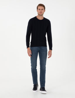 Lacivert Slim Fit Bisiklet Yaka Triko Kazak