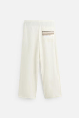 100% LINEN EMBROIDERED TROUSERS - Zara фото 7