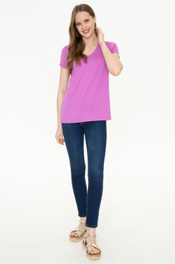 Женская фиолетовая футболка с V-образным вырезом Basic - U.s. polo assn фото 4