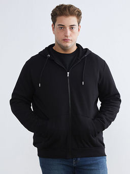B?y?k Beden Kap??onlu Erkek Kal?n Fermuarl? Sweatshirt